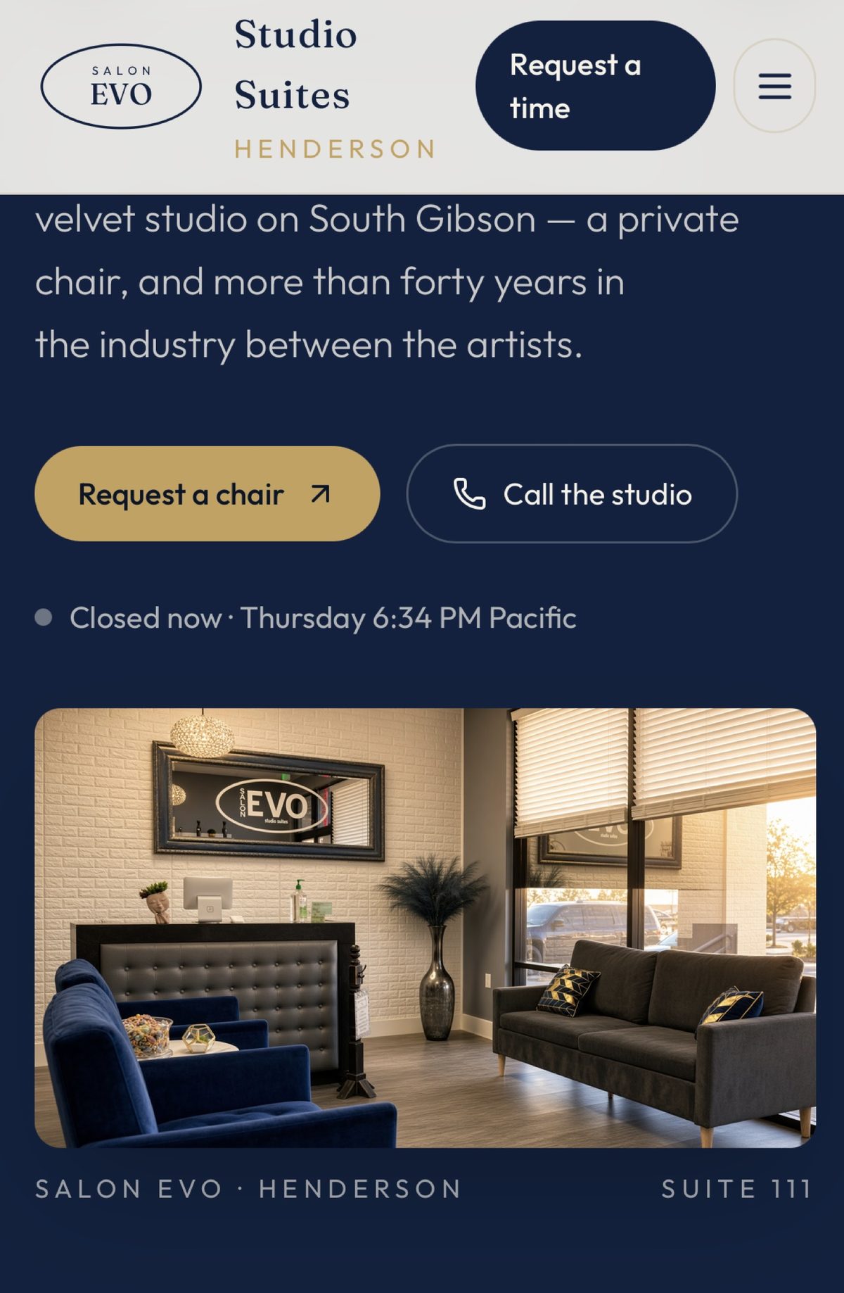 Salon EVO studio suites page, Henderson